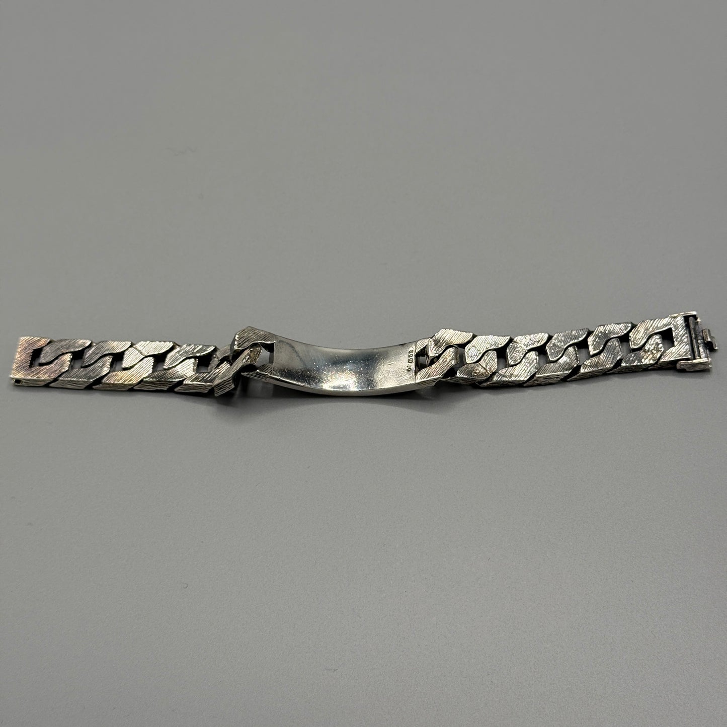 Estate Sterling Silver Brushed Curb Chain Identity Bracelet