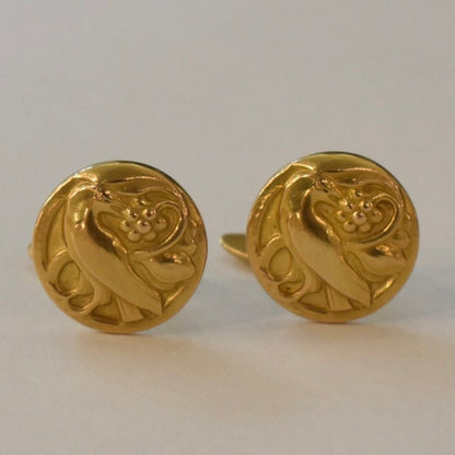 Estate Georg Jensen 18 kt. Bird Eating Grapes Gold Cufflink by KMH, Design 160