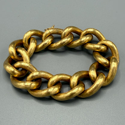 Estate 18kt Gold Textured Curb Large Link Bracelet by UNOAERRE
