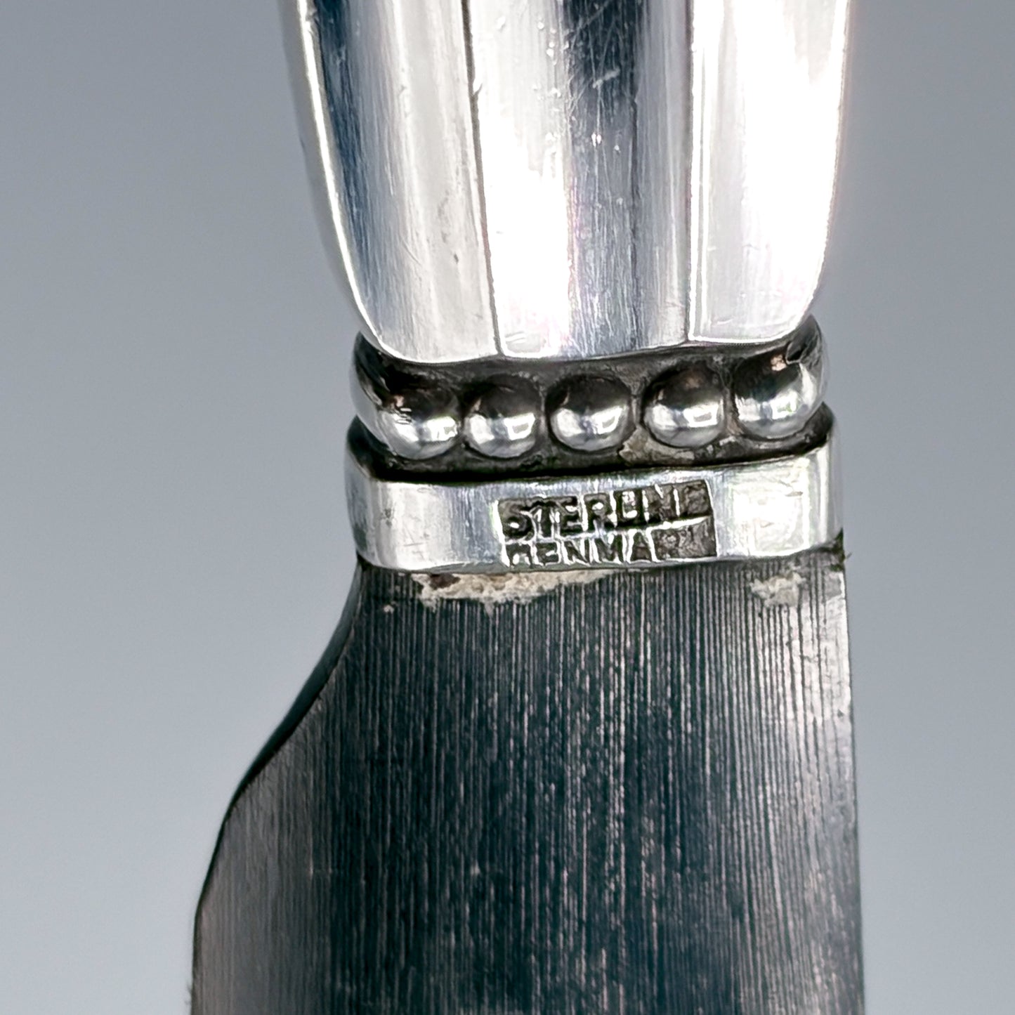 Estate Georg Jensen Sterling Silver "Acorn" Caviar Server with Buffalo Horn Blade