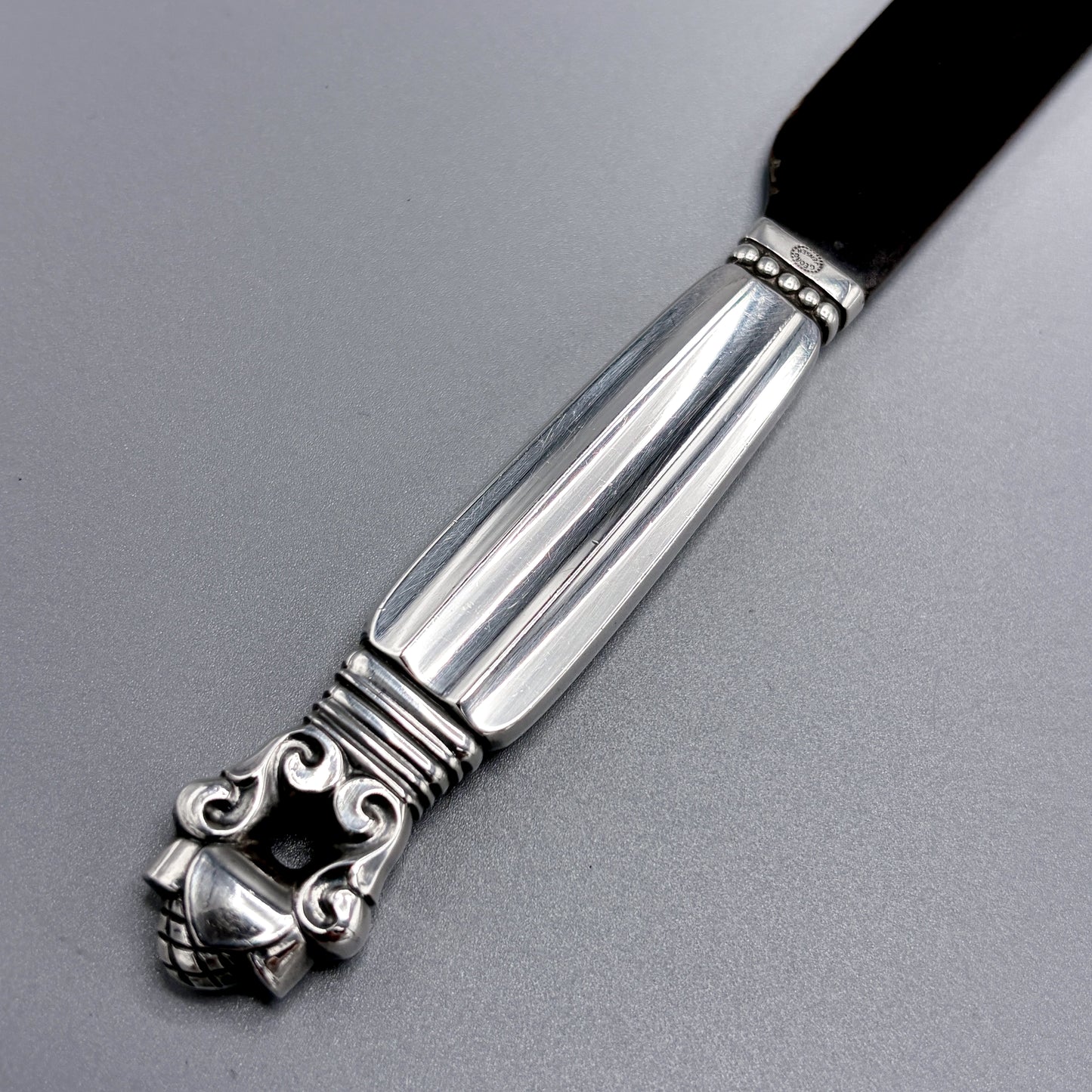 Estate Georg Jensen Sterling Silver "Acorn" Caviar Server with Buffalo Horn Blade
