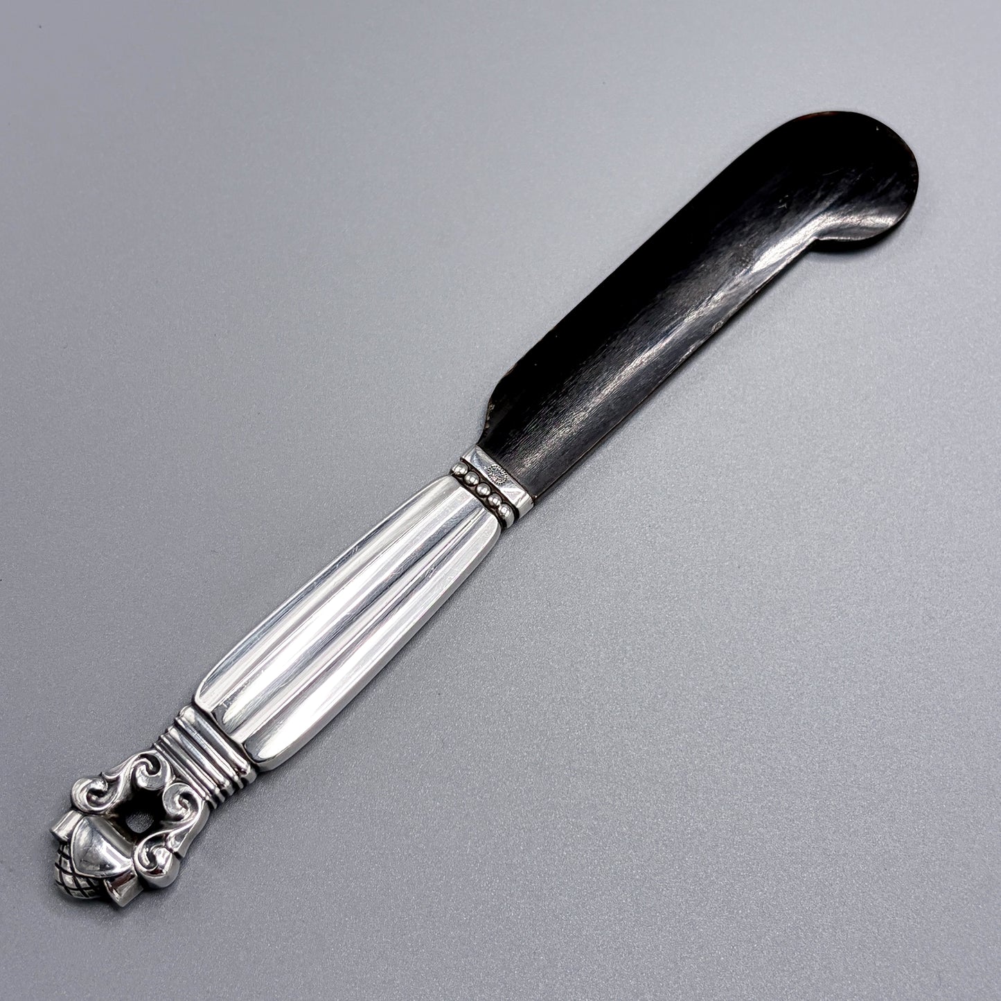 Estate Georg Jensen Sterling Silver "Acorn" Caviar Server with Buffalo Horn Blade