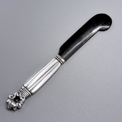 Estate Georg Jensen Sterling Silver "Acorn" Caviar Server with Buffalo Horn Blade