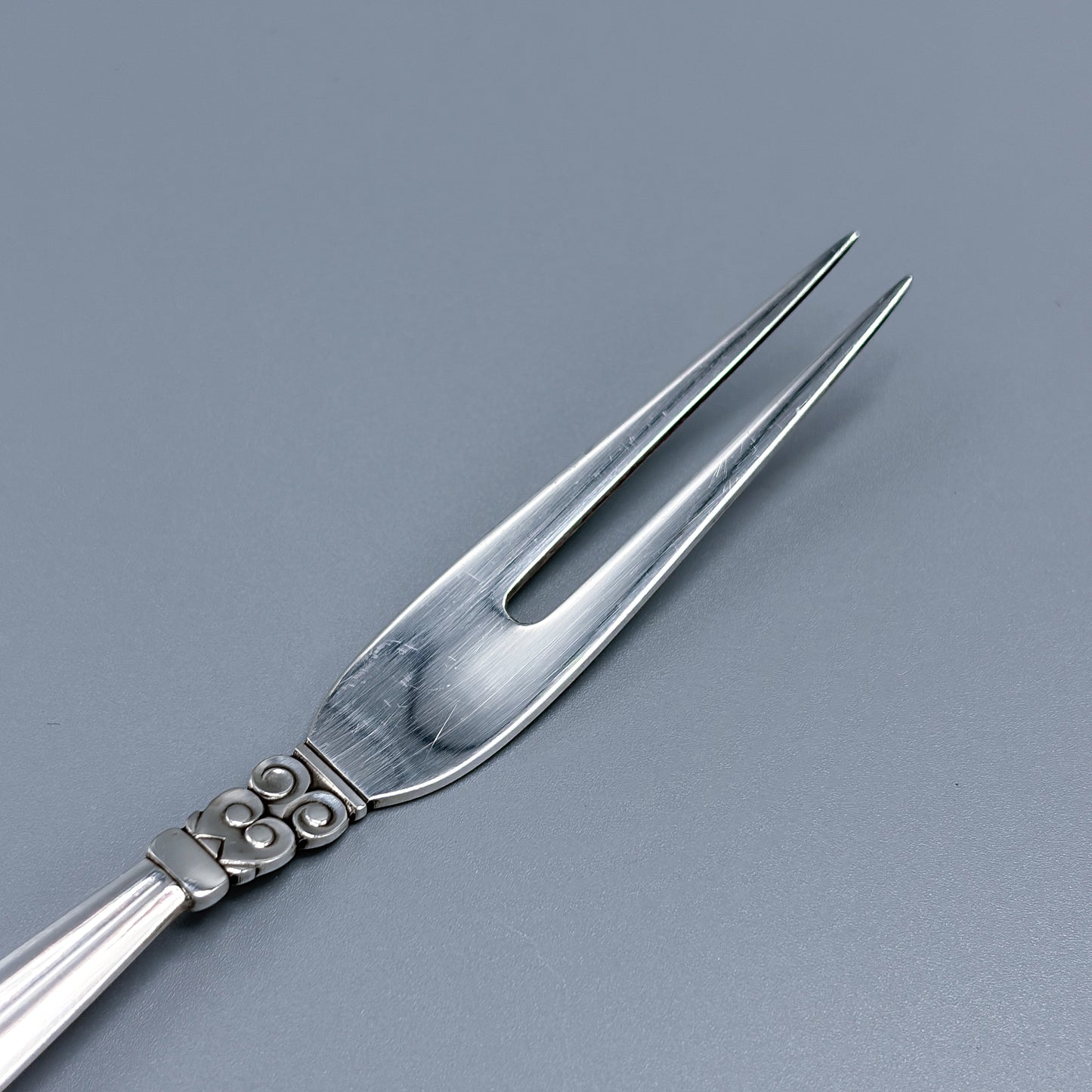 Estate Georg Jensen Sterling Silver "Acorn" Small Two Tine Cold Meat Fork