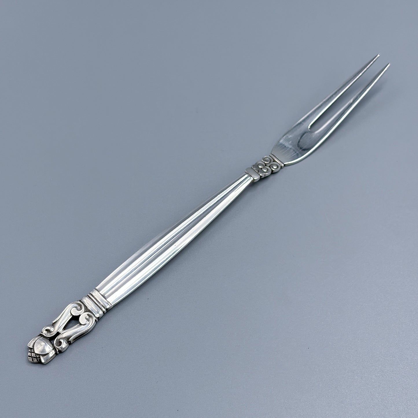 Estate Georg Jensen Sterling Silver "Acorn" Small Two Tine Cold Meat Fork