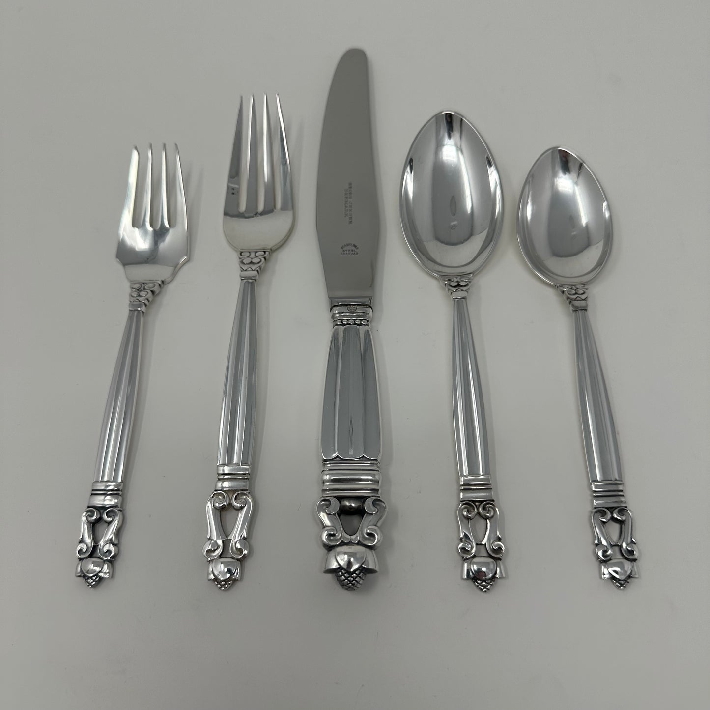 Estate Georg Jensen Sterling Silver Flatware in the "Acorn" Pattern 44 pieces