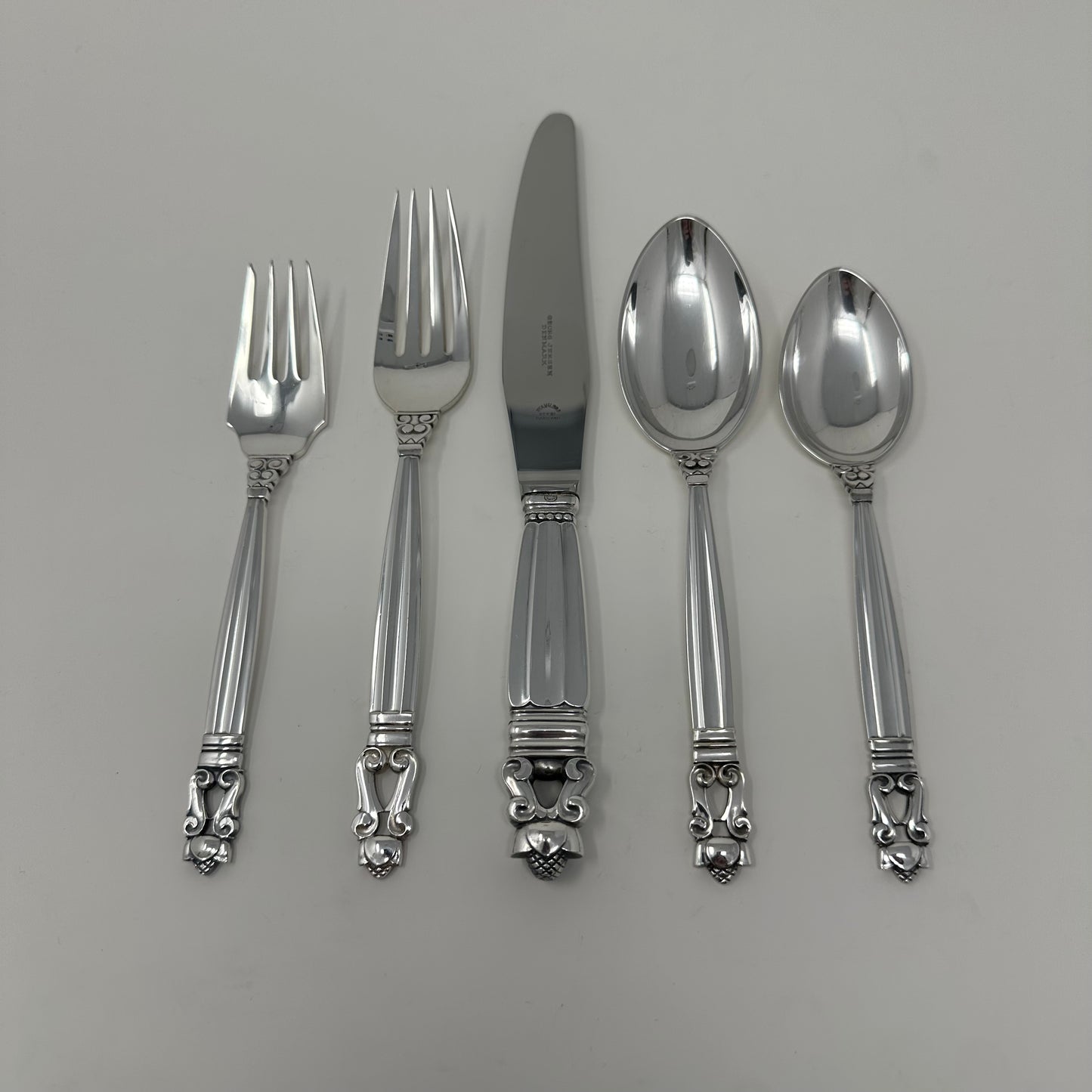 Estate Georg Jensen Sterling Silver Flatware in the "Acorn" Pattern 44 pieces