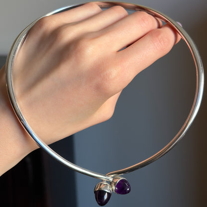 Bent Knudsen Sterling Silver Neck Ring with Amethyst Bullet Cabuchon