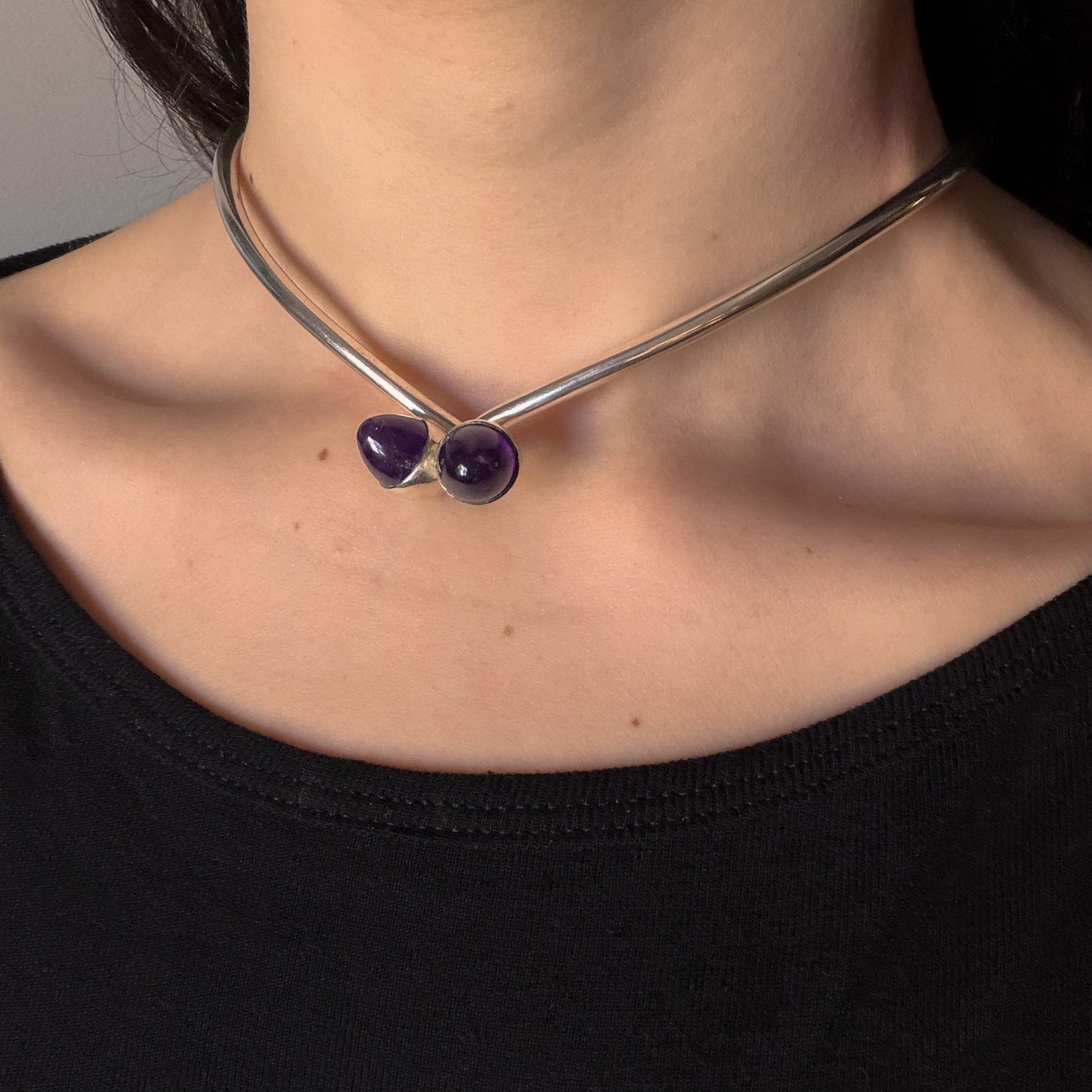 Bent Knudsen Sterling Silver Neck Ring with Amethyst Bullet Cabuchon