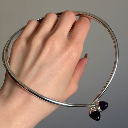 Bent Knudsen Sterling Silver Neck Ring with Amethyst Bullet Cabuchon