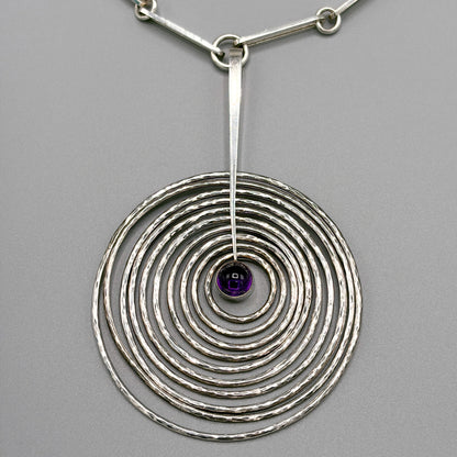 Georg Jensen Concentric Circle Pendant Necklace with Amethyst No.143 by Bent Gabrielsen
