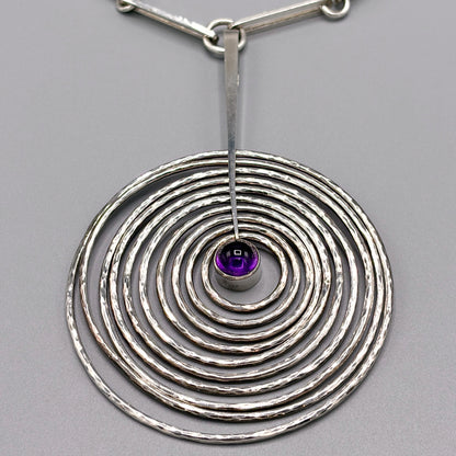 Georg Jensen Concentric Circle Pendant Necklace with Amethyst No.143 by Bent Gabrielsen
