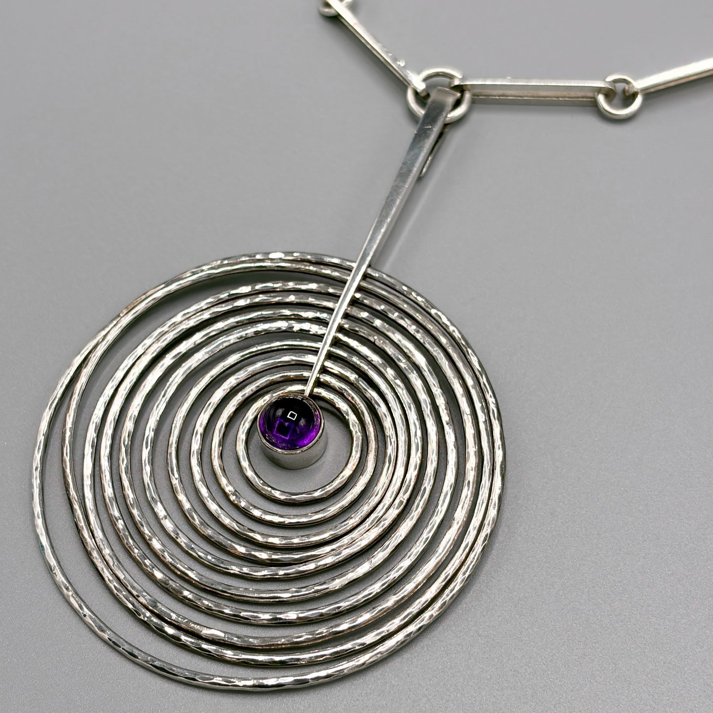 Georg Jensen Concentric Circle Pendant Necklace with Amethyst No.143 by Bent Gabrielsen