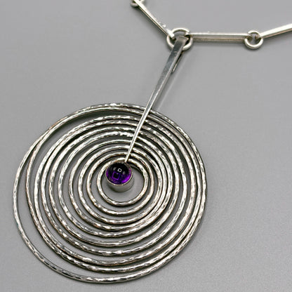 Georg Jensen Concentric Circle Pendant Necklace with Amethyst No.143 by Bent Gabrielsen