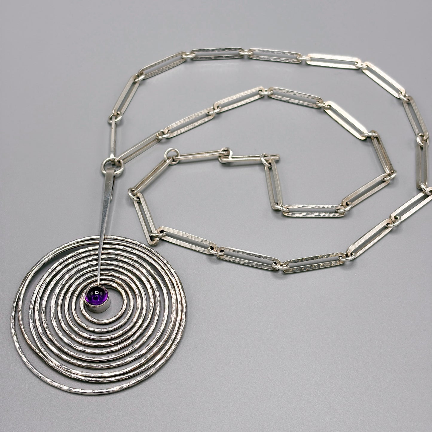 Georg Jensen Concentric Circle Pendant Necklace with Amethyst No.143 by Bent Gabrielsen