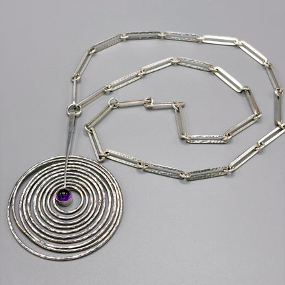 Georg Jensen Concentric Circle Pendant Necklace with Amethyst No.143 by Bent Gabrielsen