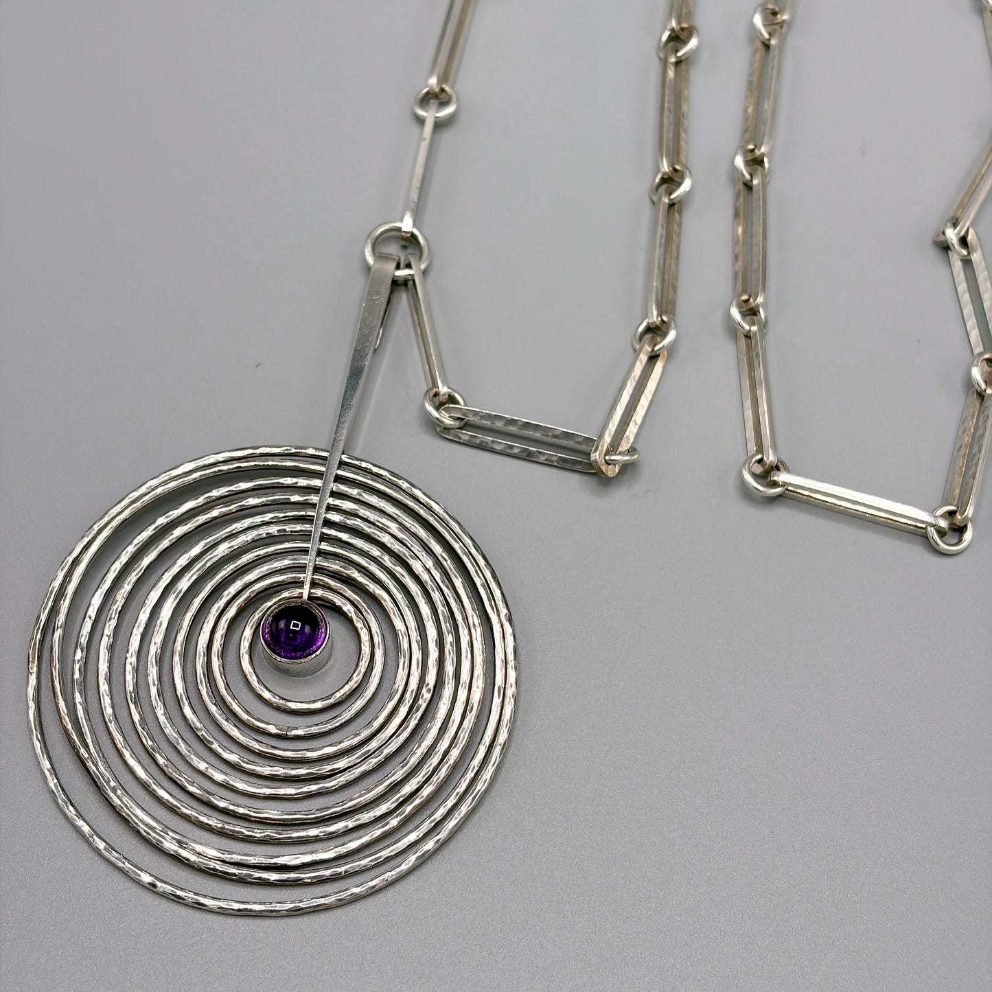 Georg Jensen Concentric Circle Pendant Necklace with Amethyst No.143 by Bent Gabrielsen