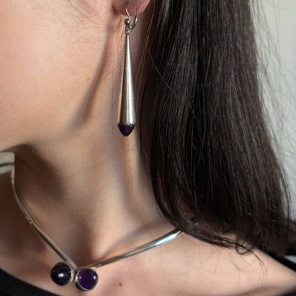 Bent Knudsen Sterling Silver Neck Ring with Amethyst Bullet Cabuchon