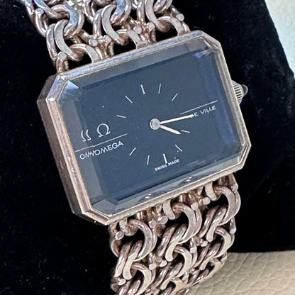 Estate Sterling Silver Omega DeVille Dress Watch with Rectangle Face by Andrew Grima