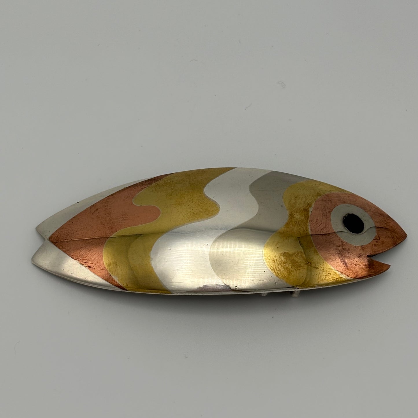 Estate XL 970 Silver Heavy MultiMetal Fish Belt Buckle by Antonio Pinneda  - Entirely Handmade