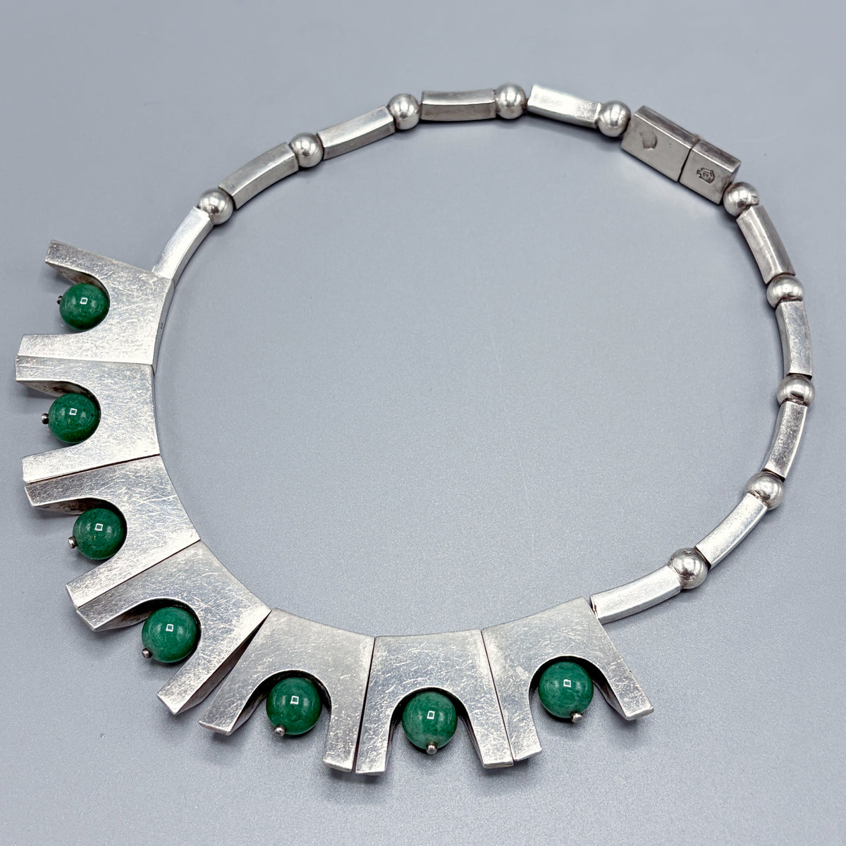 Estate Antonio Pineda 970 Silver Necklace with Aventurine Beads