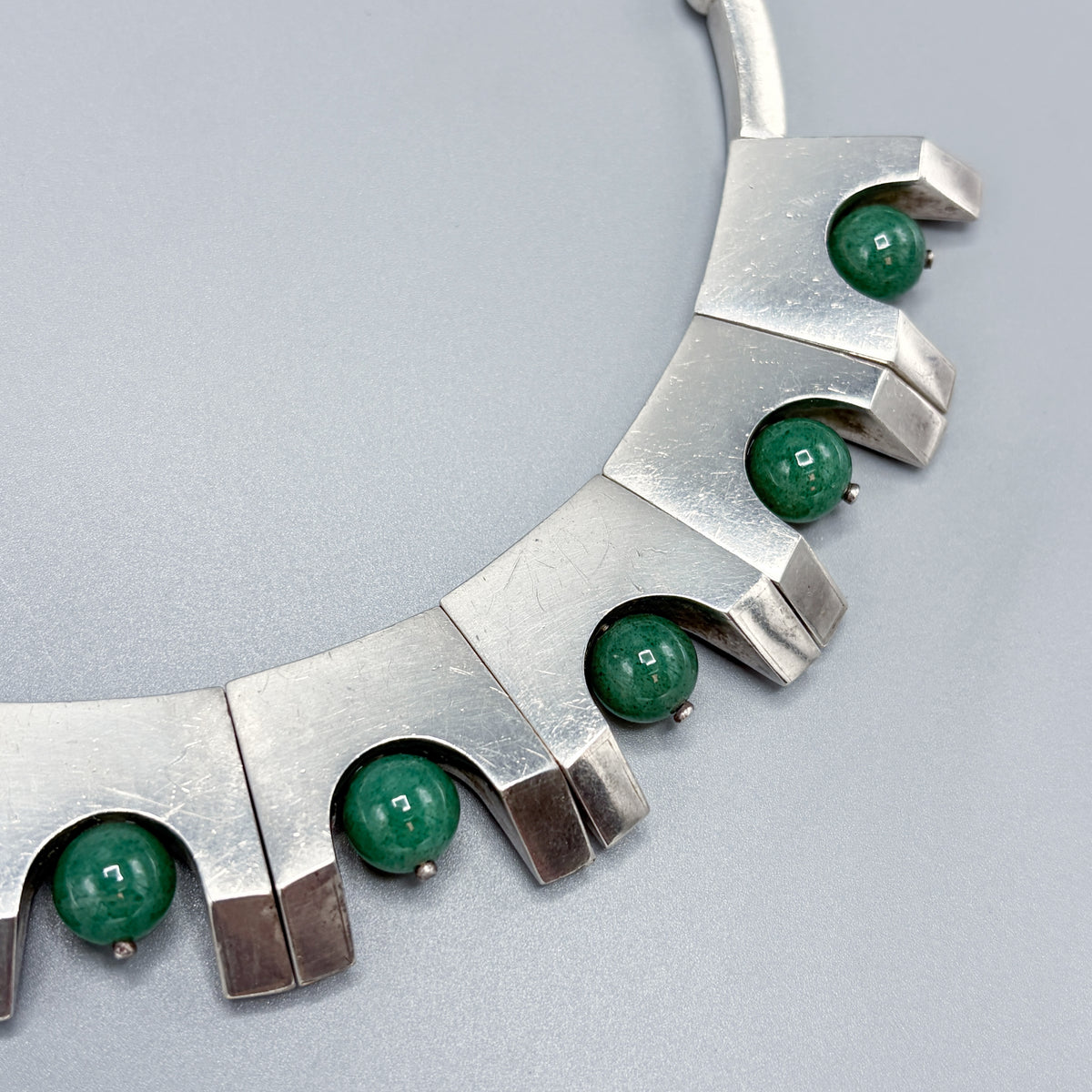 Estate Antonio Pineda 970 Silver Necklace with Aventurine Beads