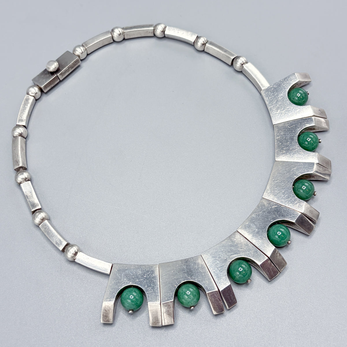 Estate Antonio Pineda 970 Silver Necklace with Aventurine Beads