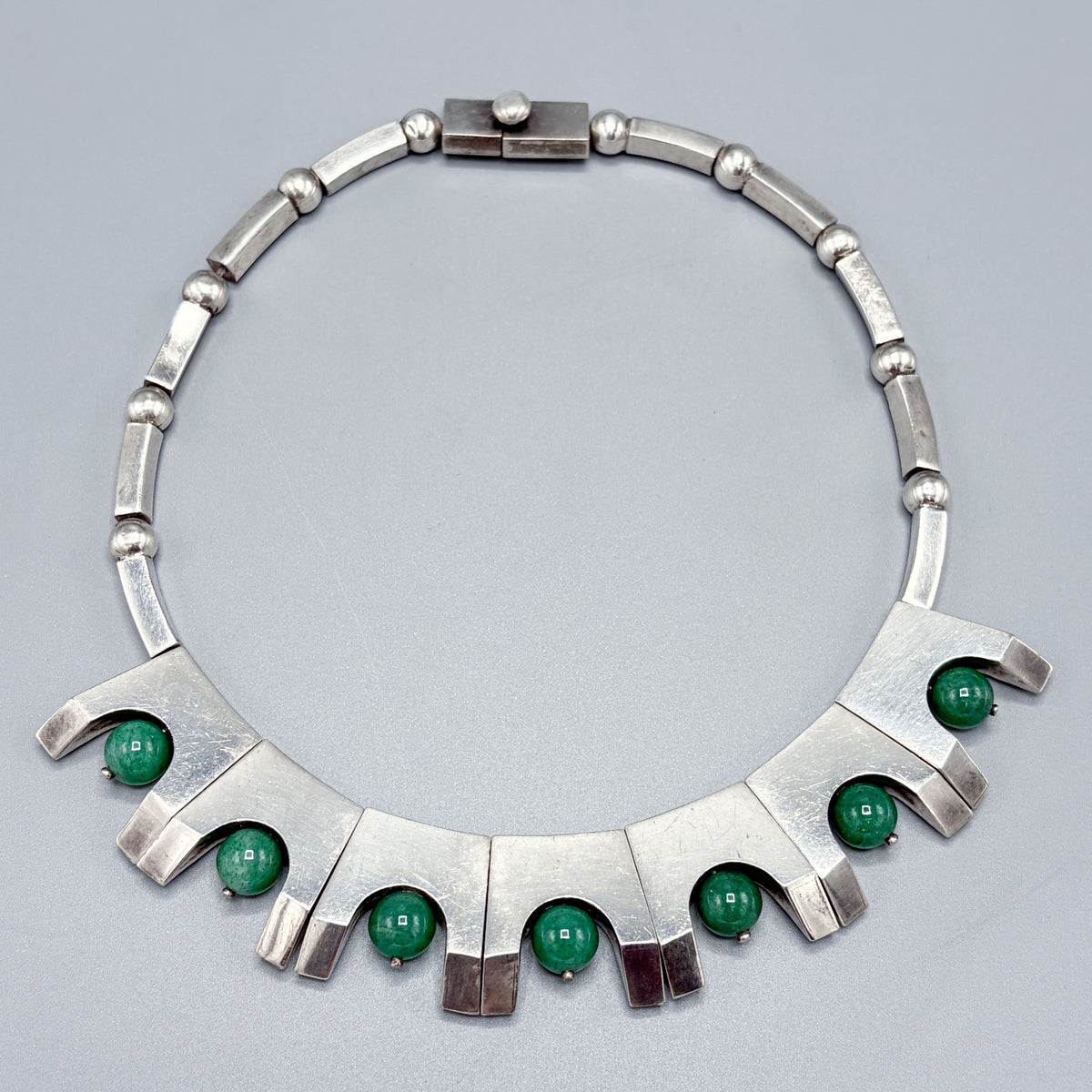 Estate Antonio Pineda 970 Silver Necklace with Aventurine Beads
