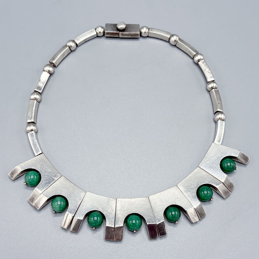 Estate Antonio Pineda 970 Silver Necklace with Aventurine Beads