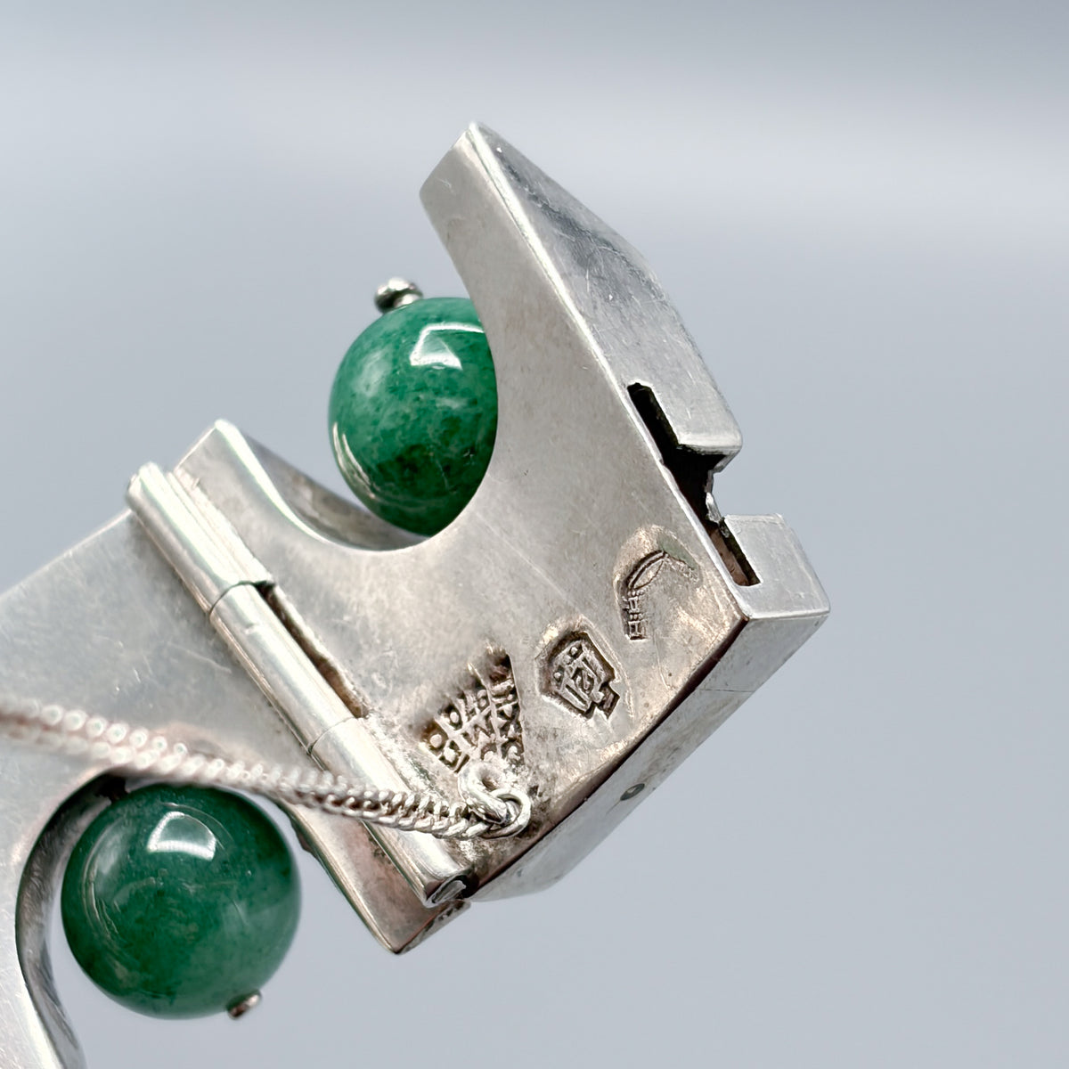 Estate Antonio Pineda 970 Silver Bracelet with Aventurine Beads