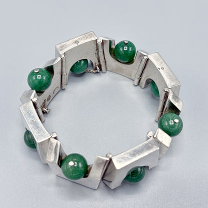 Estate Antonio Pineda 970 Silver Bracelet with Aventurine Beads