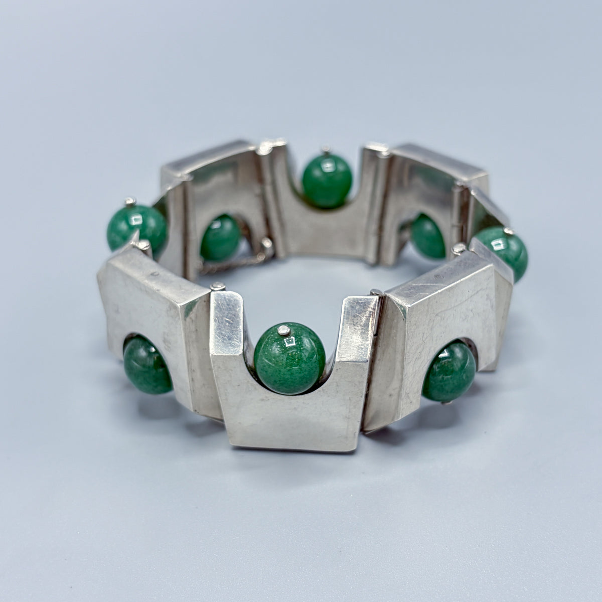 Estate Antonio Pineda 970 Silver Bracelet with Aventurine Beads