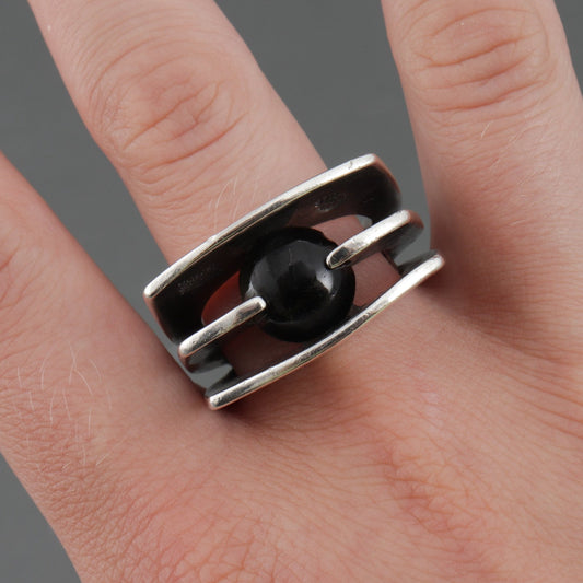 Estate Antonio Pineda Sterling Silver and Onyx Ball Ring