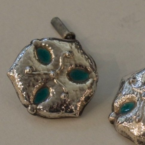 Estate Liberty and Co. Birmingham Sterling Silver and Turquoise Enamel "Sand Dollar" Cufflinks by CYMRIC