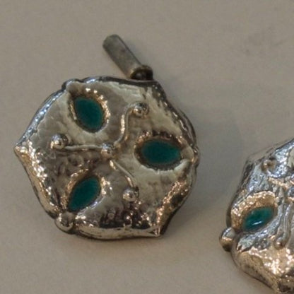 Estate Liberty and Co. Birmingham Sterling Silver and Turquoise Enamel "Sand Dollar" Cufflinks by CYMRIC