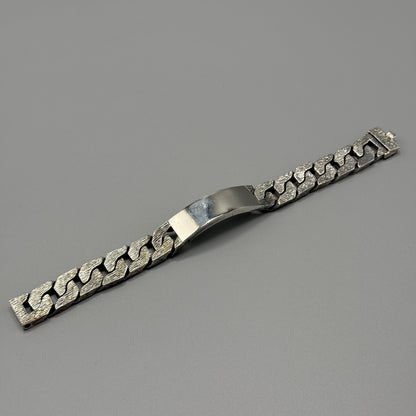Estate Sterling Silver Brushed Curb Chain Identity Bracelet