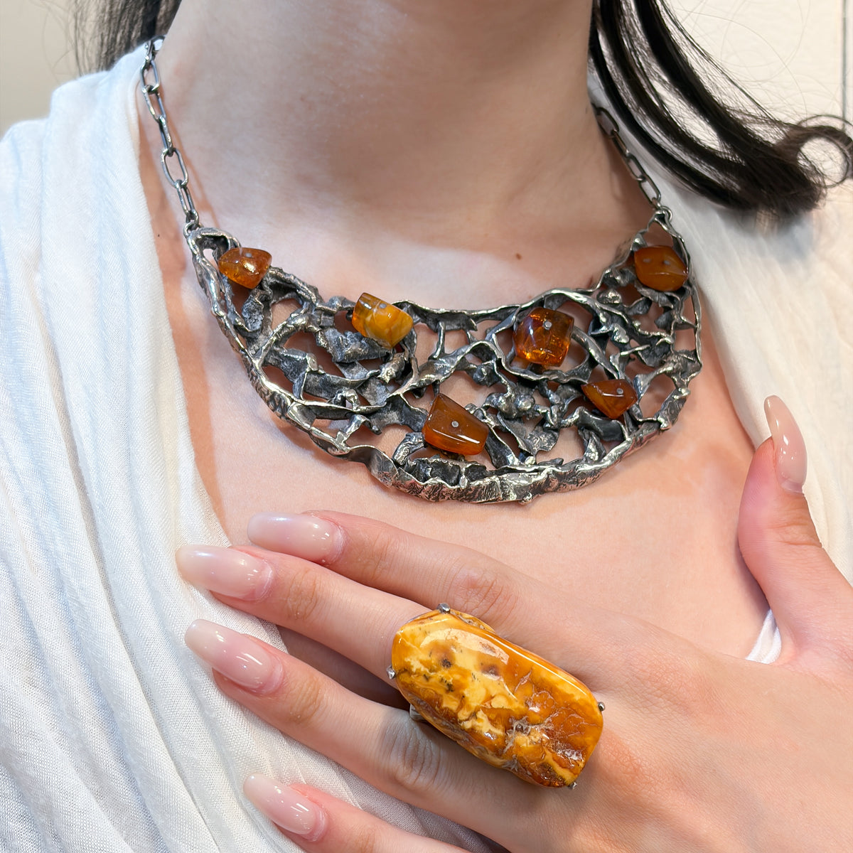 Estate Brutalist Crescent Necklace attributed to Rachel Gera