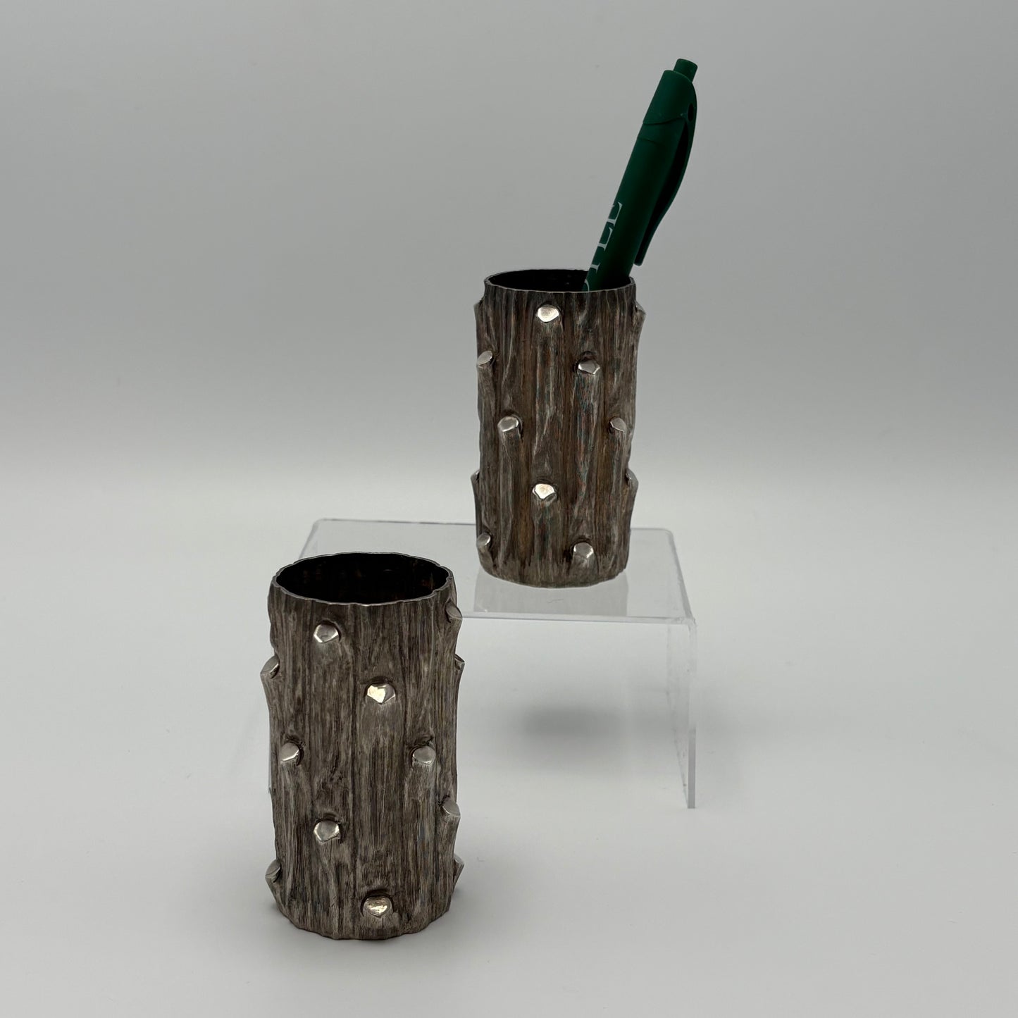 Estate Sterling Silver Bark Mini Vases by Thomas Janna