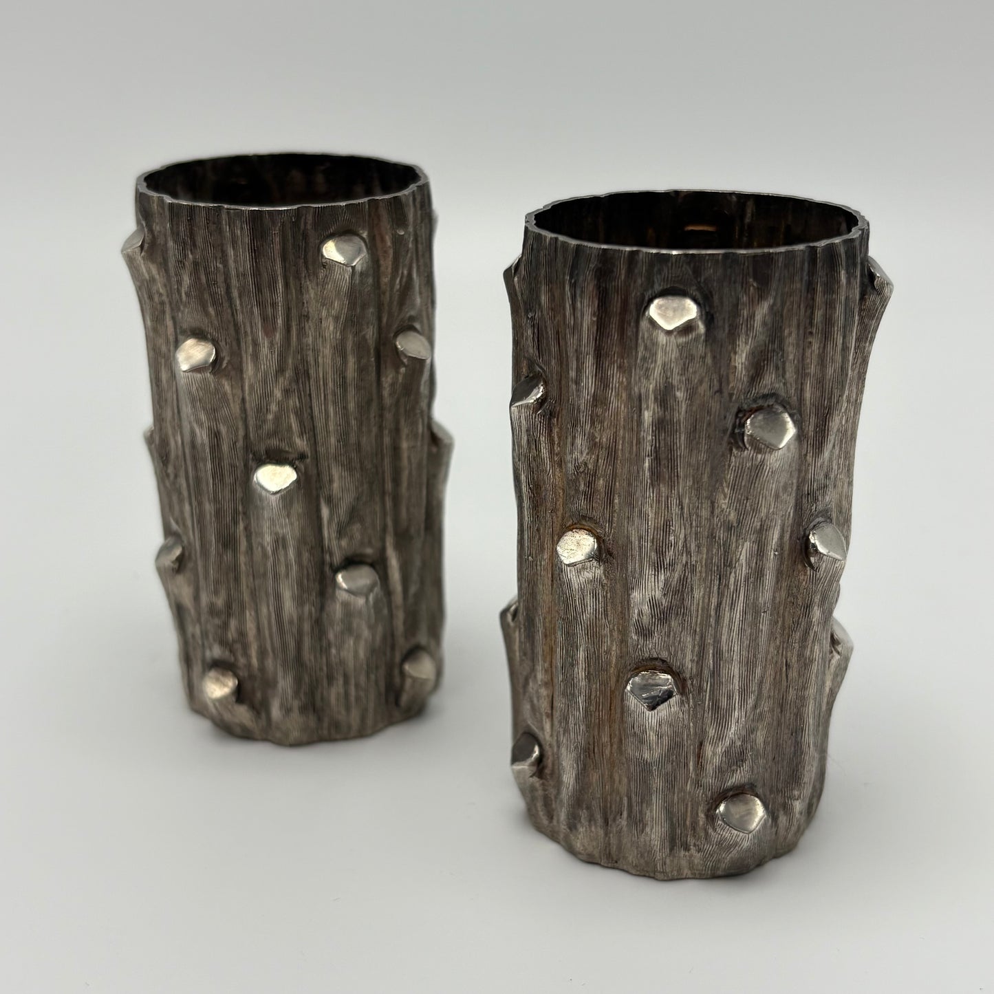 Estate Sterling Silver Bark Mini Vases by Thomas Janna