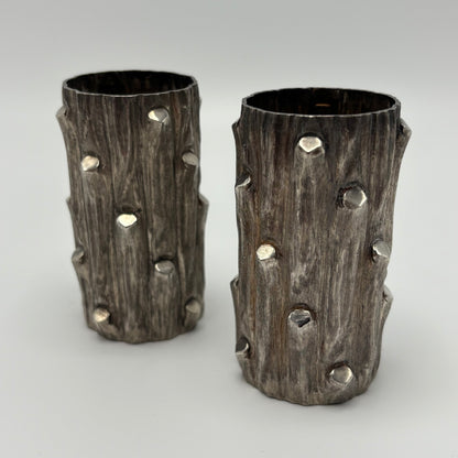 Estate Sterling Silver Bark Mini Vases by Thomas Janna