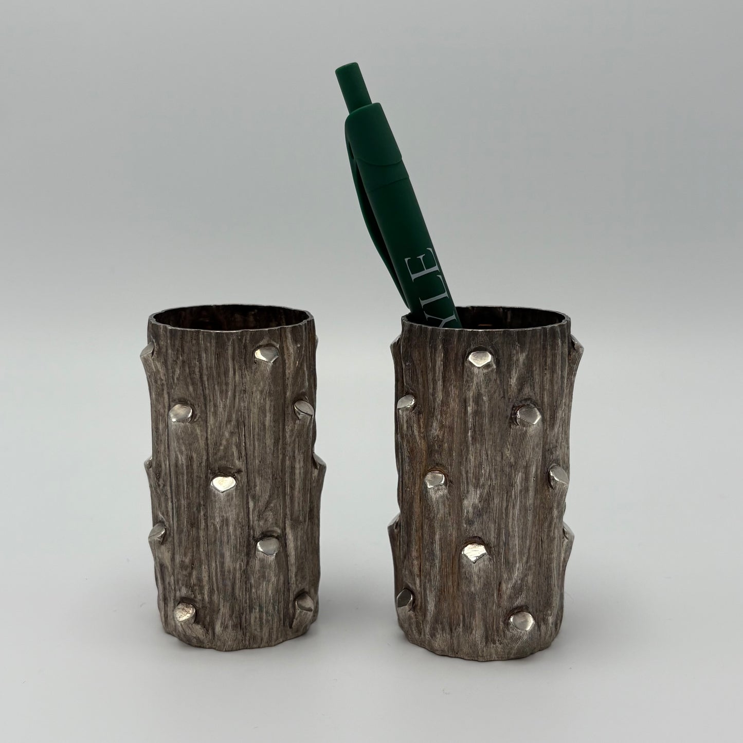 Estate Sterling Silver Bark Mini Vases by Thomas Janna