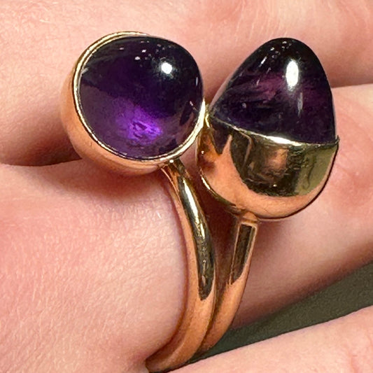 ESTATE 14K Rose Gold and Amethyst Modernist Ring by Bent Knudsen