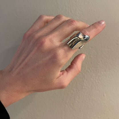 Estate Sterling Silver Lapponia Large Open-ended Abstract Ring by Björn Weckström