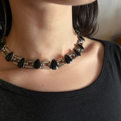 Estate Sterling Silver and Onyx Collar Necklace by Antonio Pineda
