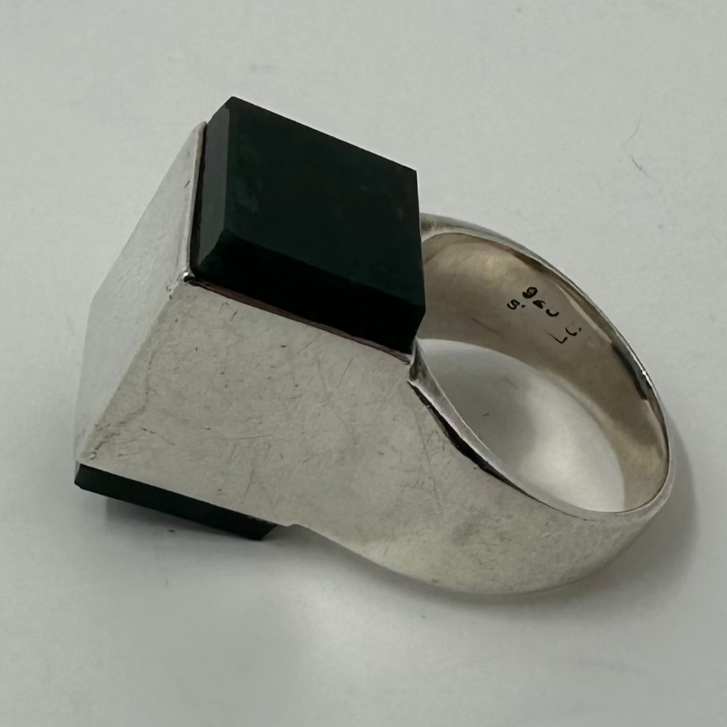 S' Paliu Spain Sterling Silver Geometric Modernist Ring with Bloodstone Cabochons size 7