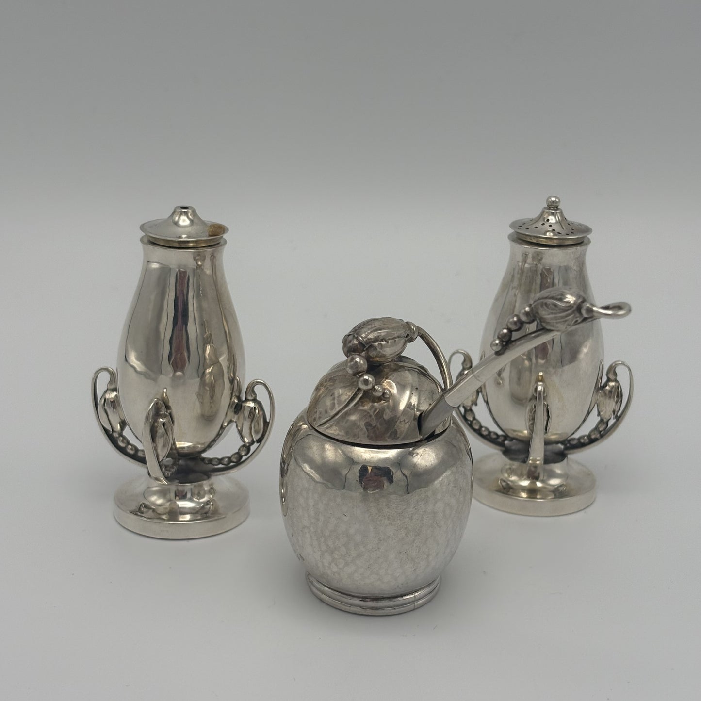 Estate Sterling Silver Blossom Condiment Set 2A