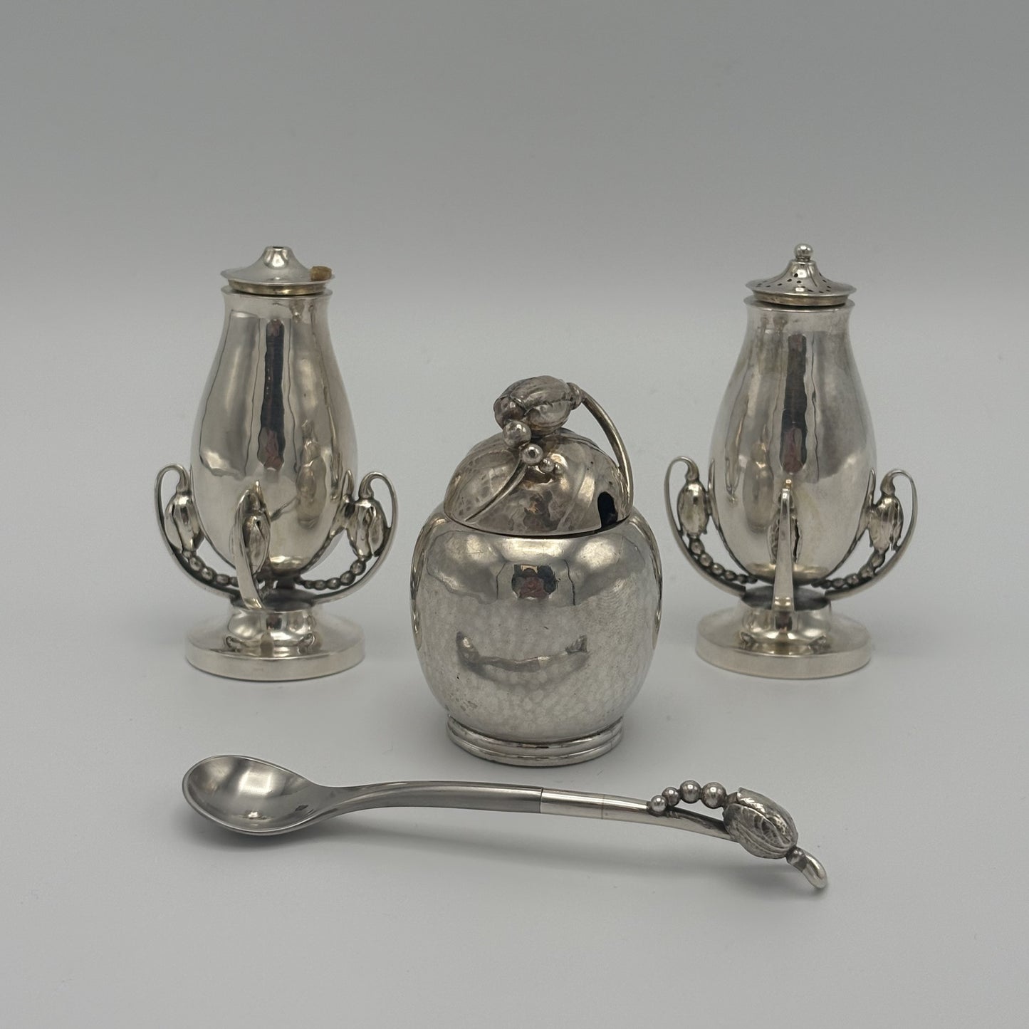 Estate Sterling Silver Blossom Condiment Set 2A