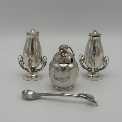 Estate Sterling Silver Blossom Condiment Set 2A