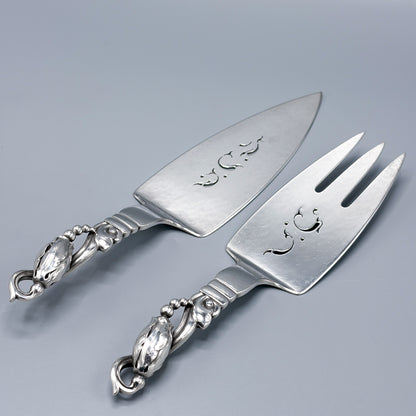 Estate Georg Jensen Sterling Silver "Blossom"  Pierced Fish Serving Fork No 84