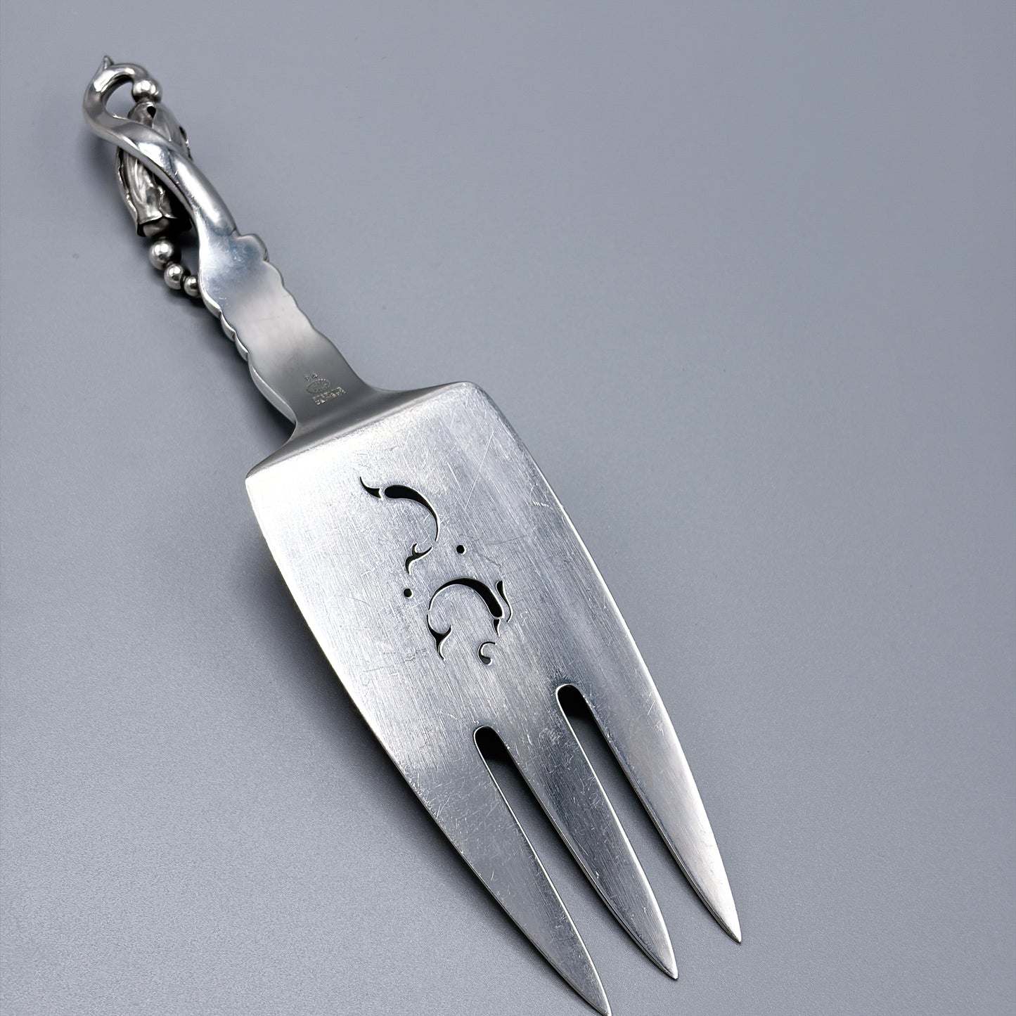 Estate Georg Jensen Sterling Silver "Blossom"  Pierced Fish Serving Fork No 84